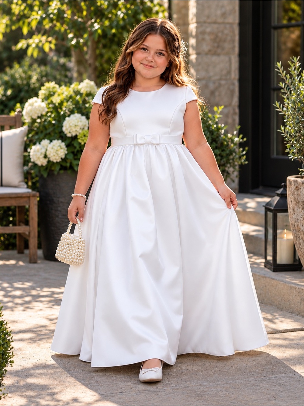 NWT - Mlianyi White Satin Princess Dress First Communion Dress - Plus Size 16